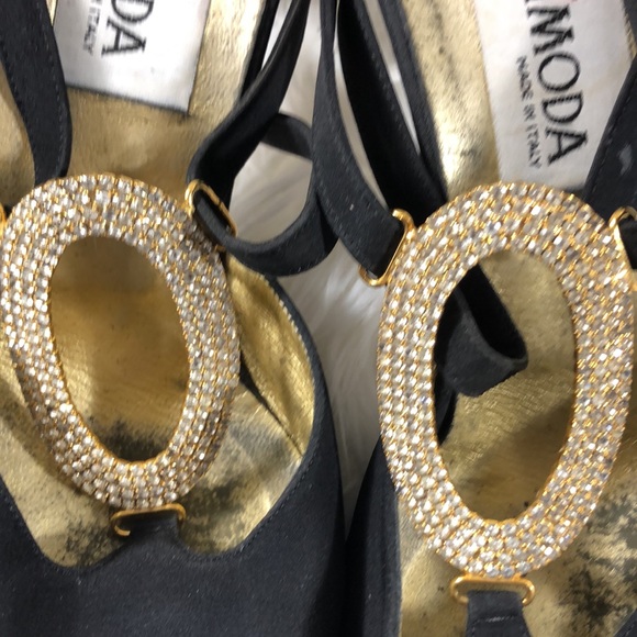 Vintage Rossimoda black sue shoe embellished rhinestone and buckles Sz 9 m - Picture 4 of 9